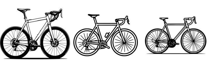 Naklejka premium Different types of bicycles highlighted in an artistic black and white sketch