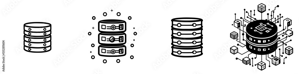 Poster illustrative icons representing data storage concepts in a modern technology context