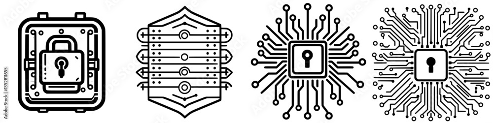 Poster lock symbols representing security technology and data protection concept for online safety in digit