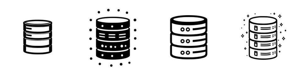 Various designs of database icons illustrating data storage concepts in a modern digital context