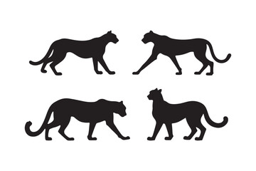 Cheetah Silhouette Vector Set Big Cat Black Wild Animal Clipart 