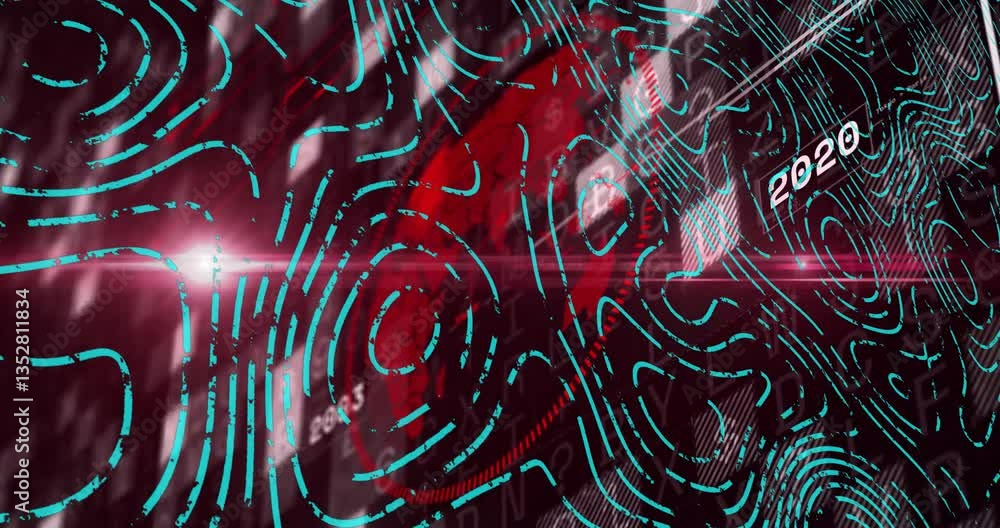 Poster glowing lines and 2019 text creating animation over dark abstract background