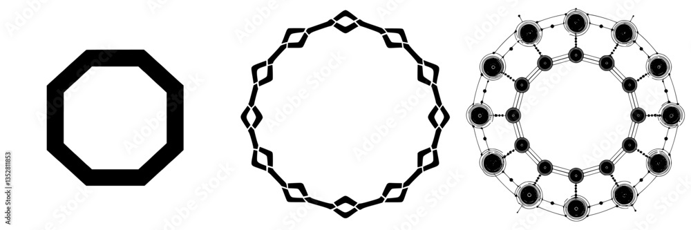 Poster geometric patterns showcasing circles and octagons in a repetitive style for design inspiration and 