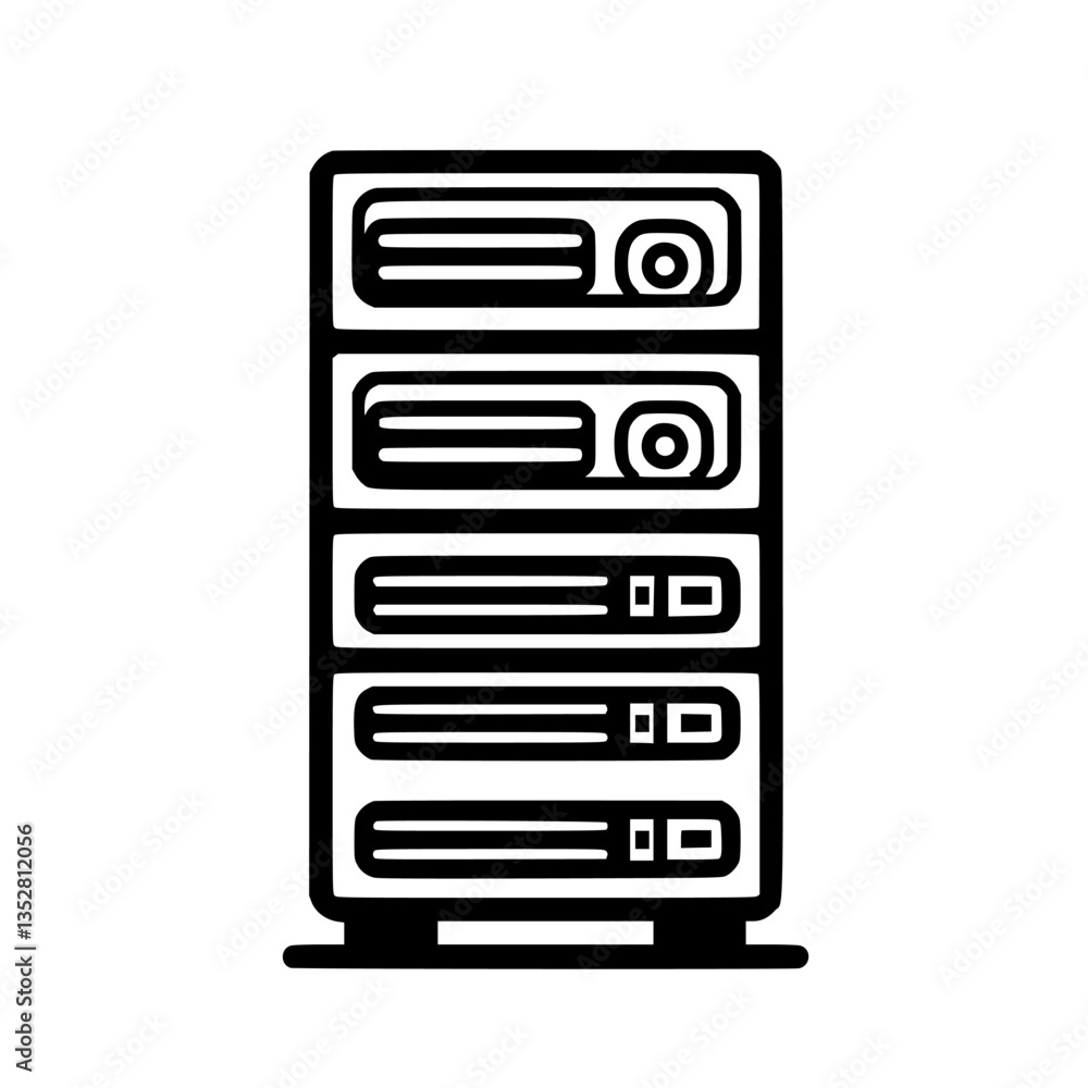 Poster server rack displaying multiple storage units in a modern data center environment