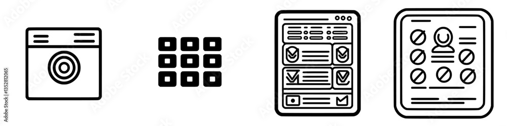 Aufkleber modern icons representing technology tools for organization and communication in a business context