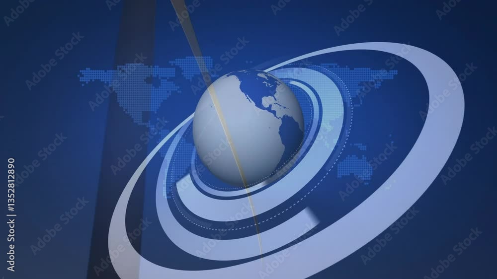 Aufkleber animation of rotating globe with digital rings over world map background
