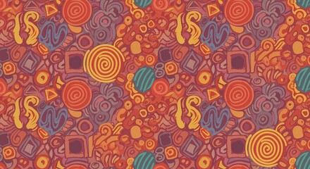 A playful hand-drawn doodle pattern with random shapes.