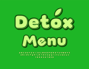 Vector Eco badge Detox Menu. Green Vintage style Font. Funny  Alphabet Letters and Numbers set.