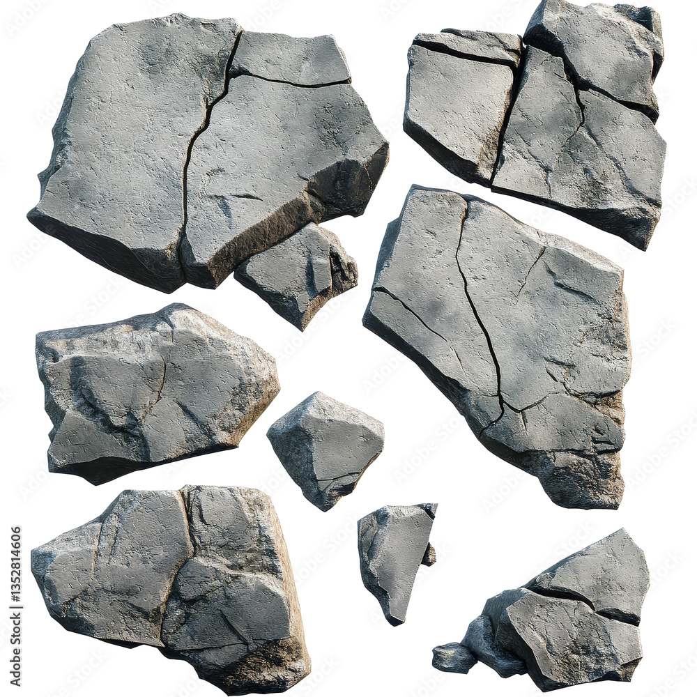 Aufkleber broken stone pieces with detailed texture and cracks on transparent background suitable for design p
