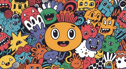 A playful hand-drawn doodle pattern with random shapes.