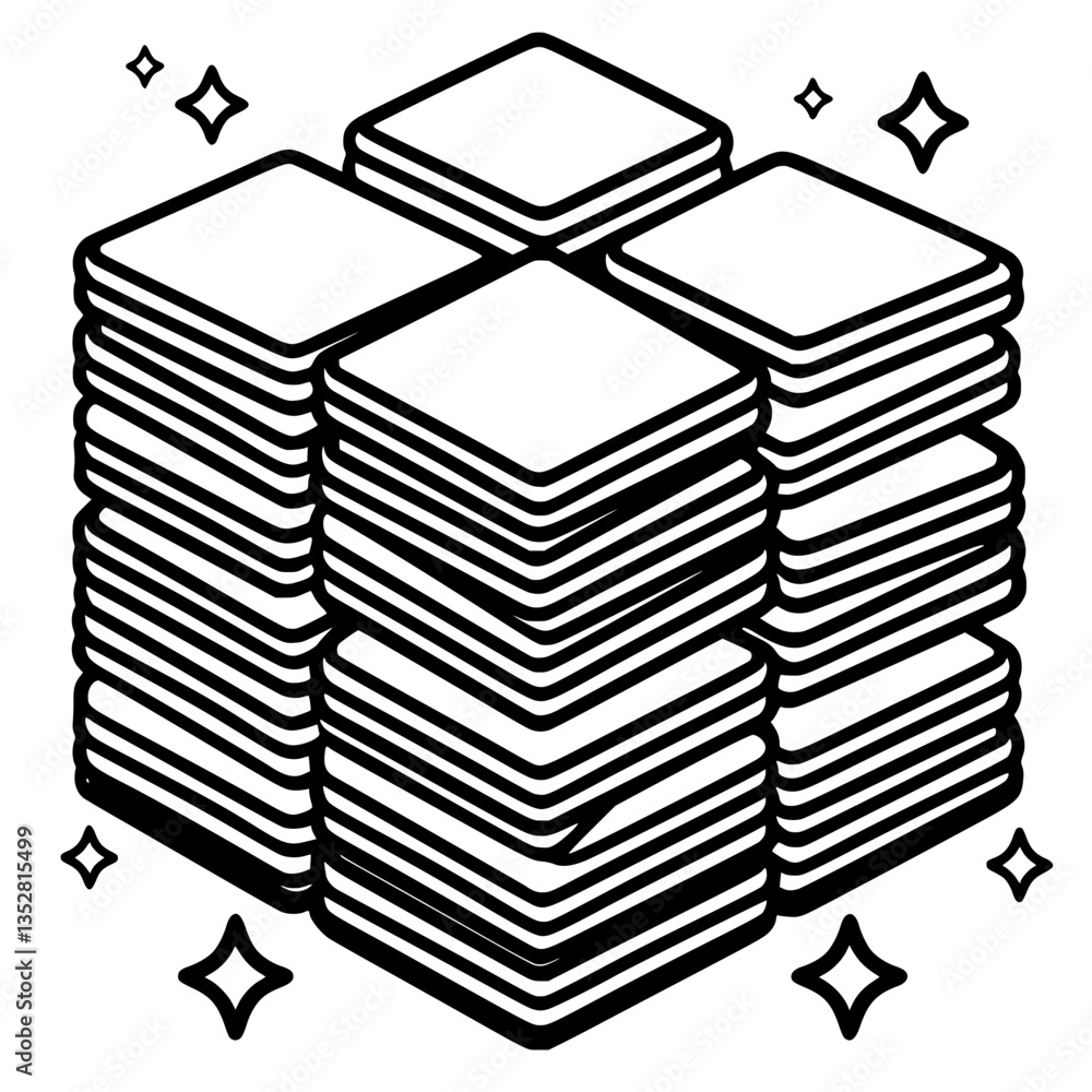 Poster stacked square shapes arranged in a creative pattern with sparkles around them in a minimalist black