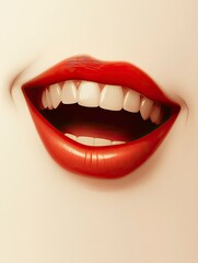 Open Mouth with Red Lipstick and White Teeth Showing Emotion of Joy