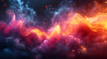 Naklejka premium Fiery nebula swirls in dark space, cosmic energy, background for fantasy design