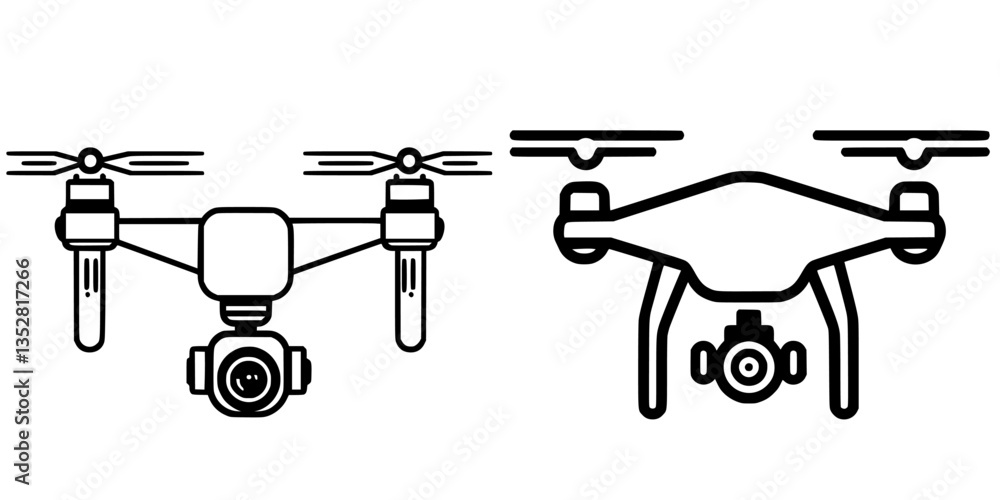 Poster different types of drones designed for aerial photography with various camera configurations and fea