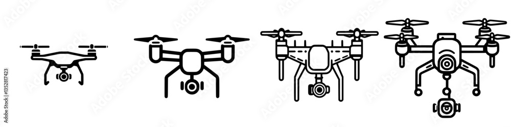 Poster various drone designs showcasing different features and styles arranged in a linear format for compa