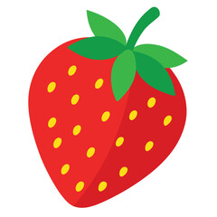 Obraz premium Flat Strawberry Red Fruit with Green Leaves and Yellow Seeds