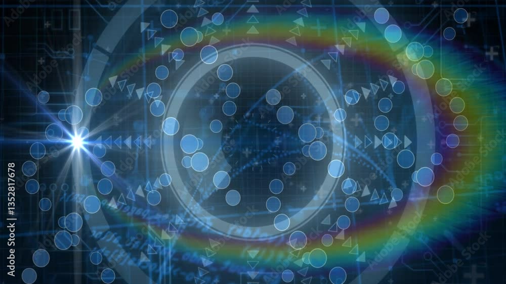 Poster animation of abstract geometric patterns with rainbow colors and circular shapes