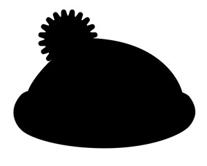 Hat with pompom, warm winter accessory, headdress - vector silhouette picture for logo, pictogram. Cute Winter hat, headdress - picture for icon or sign	