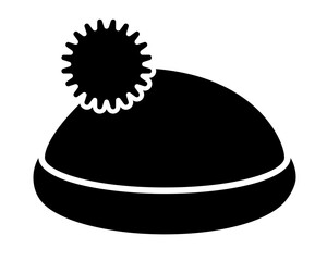 Hat with pompom, warm winter accessory, headdress - vector silhouette picture for logo, pictogram. Cute Winter hat, headdress - picture for icon or sign	