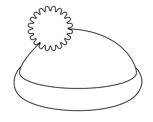 Hat with pompom, warm winter accessory, headdress - vector linear picture for logo, pictogram or coloring. Outline. Cute Winter hat, headdress - picture for an icon or coloring book	