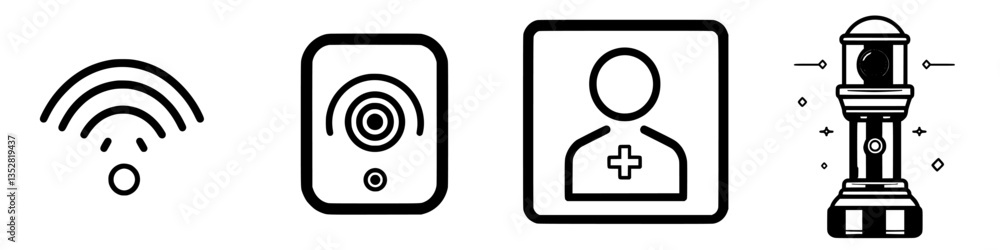 Poster wireless connection symbols and healthcare icons displayed in a digital format illustrating modern t