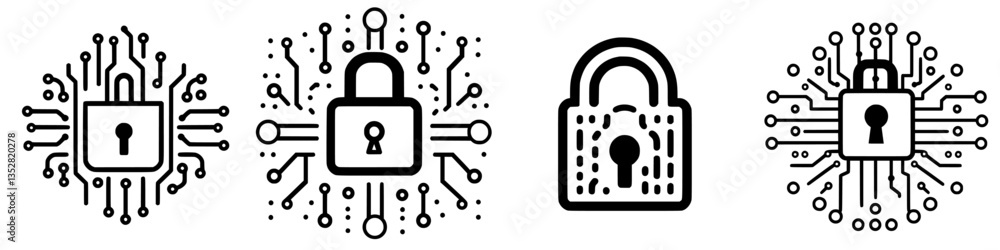 Poster collection of digital padlock icons showcasing cybersecurity concepts in a modern design