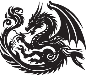 Majestic Dragon in Flight - Mythical Creature Vector Illustration