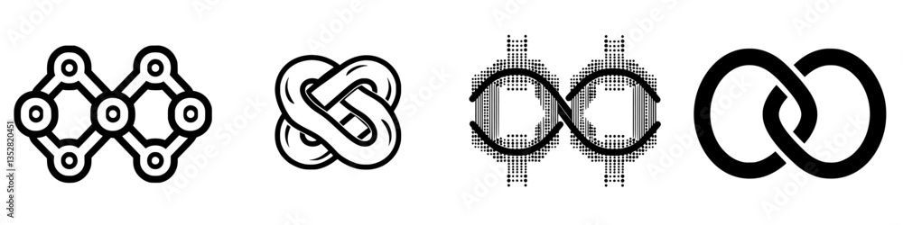 Poster various interconnected abstract designs representing concepts of unity and connection in modern art