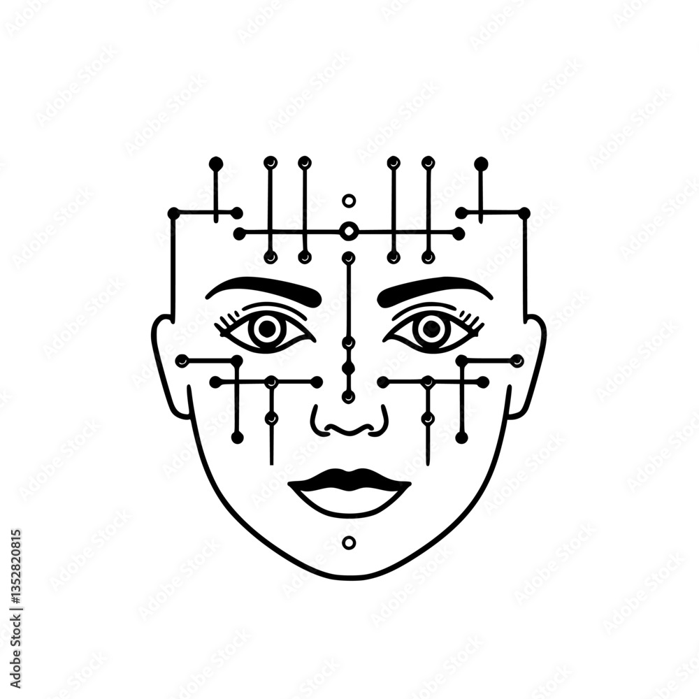 Aufkleber symbolic representation of artificial intelligence and facial recognition technology in design