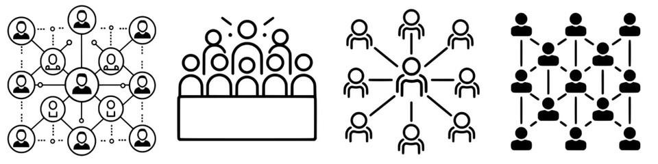 Illustrations of social network connections and community engagement in a digital environment
