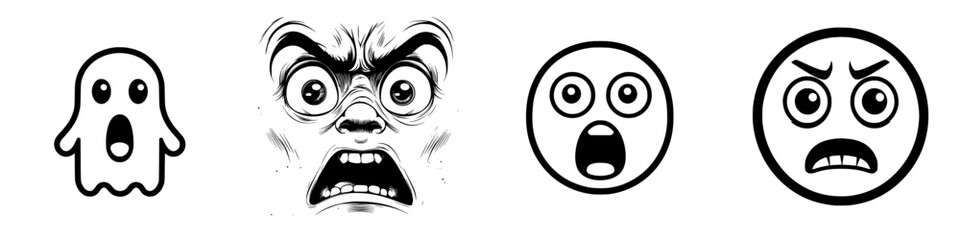 Fototapeta premium Variety of expressive faces highlighting different emotions, featuring a ghost and intense reactions