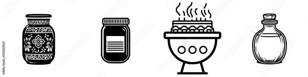 Poster collection of decorative jars and containers showcasing different shapes and designs on a simple bac