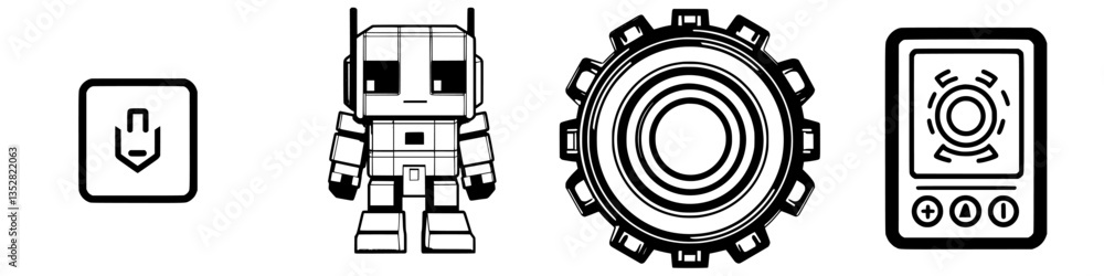 Aufkleber unique robot design showcasing playful features and modern technology in a digital art style