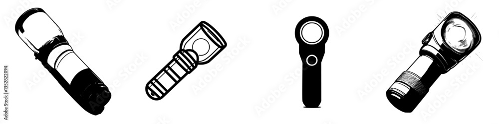 Poster various designs of handheld flashlights showcasing different styles and functionalities for illumina