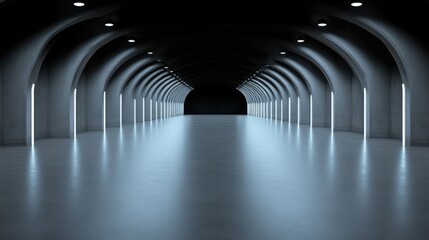 Empty, illuminated, modern tunnel