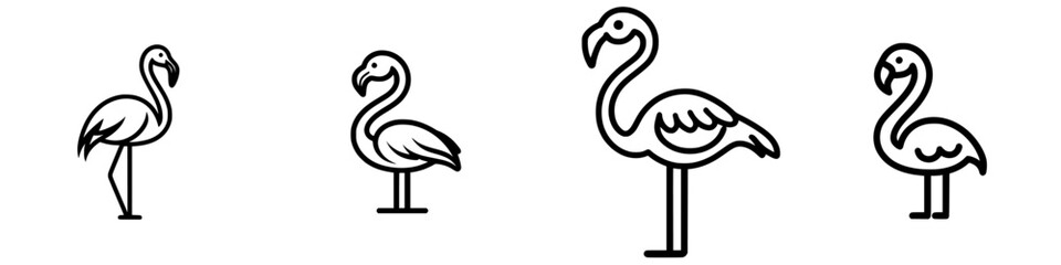 Fototapeta premium Four minimalist flamingo illustrations showcasing different poses for artistic inspiration and design projects