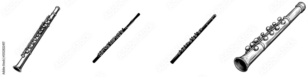 Poster various types of flutes displayed on a white background showcasing their unique designs and craftsma