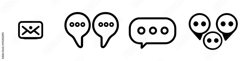 Poster simplistic icons representing communication methods including messages and chats in a minimalistic s