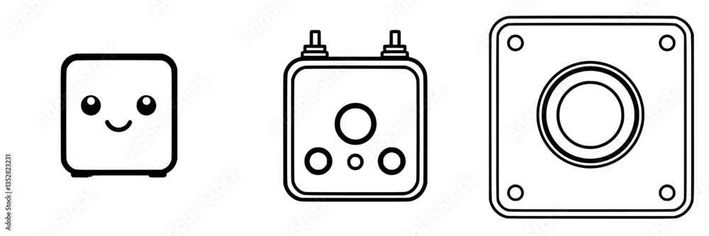 Poster different types of cute and simple block characters with faces and buttons