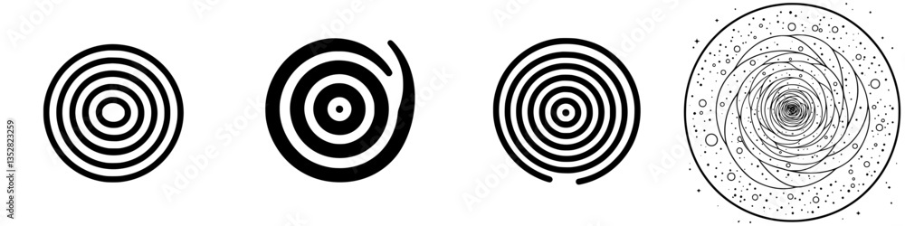 Poster exploring abstract patterns of concentric circles and spirals in a creative design series