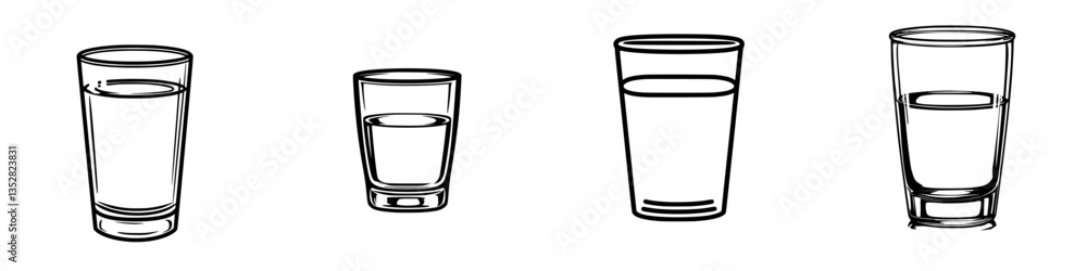 Poster different types of drinking glasses lined up on a table showcasing a variety of shapes and sizes for