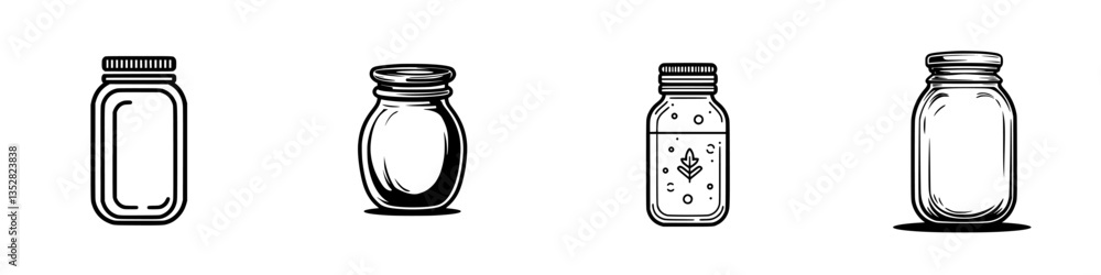 Poster collection of various jars displayed on a clean background showcasing different shapes and sizes for