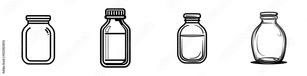 Poster various glass jars and containers in different shapes and sizes on a plain background during a creat