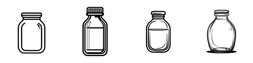 Various glass jars and containers in different shapes and sizes on a plain background during a creative design process