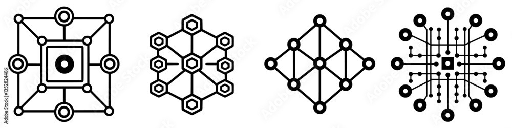 Poster intricate geometric designs showcasing abstract patterns in black and white with a focus on shapes a