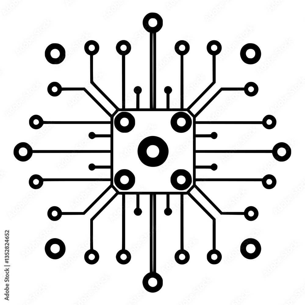 Poster detailed illustration of a circuit design showcasing interconnected elements and a central node
