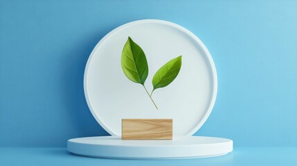 Abstract leaves on a white podium, environmental concept