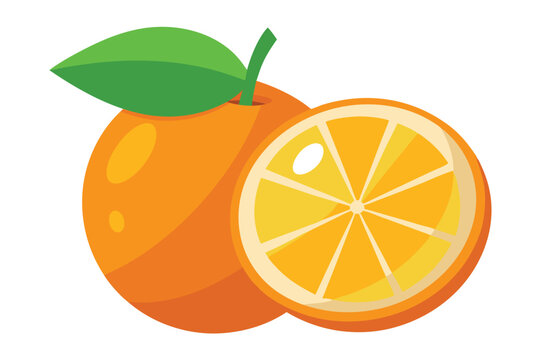 orange fruit with green leaf, sliced clip art preview