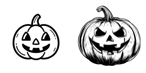 Two distinct pumpkin designs showcasing Halloween spirit and creativity with different facial expressions