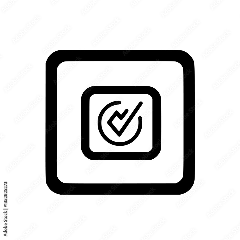 Poster Checkmark symbol within a square outline representing approval or completion in a minimalist design